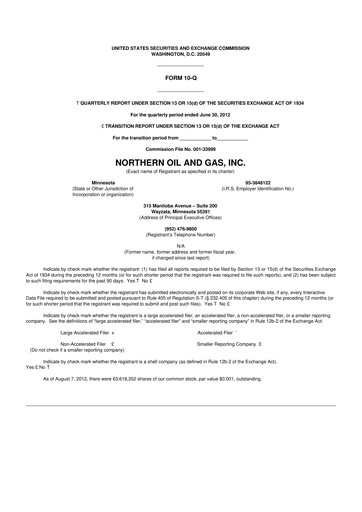 Thumbnail Northern Oil and Gas 10-Q Quarterly Report FY2012 