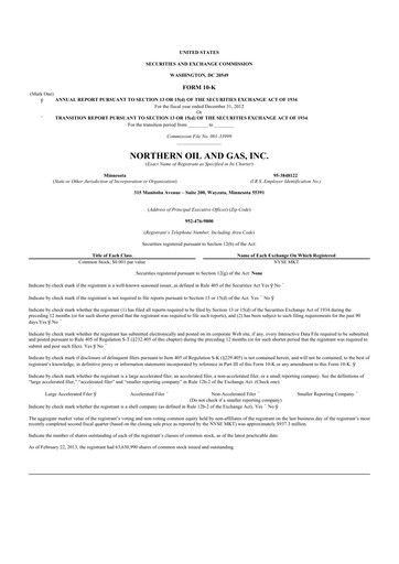 Thumbnail Northern Oil and Gas 10-K Annual Report 2012