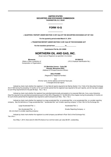 Thumbnail Northern Oil and Gas 10-Q Quarterly Report FY2014 