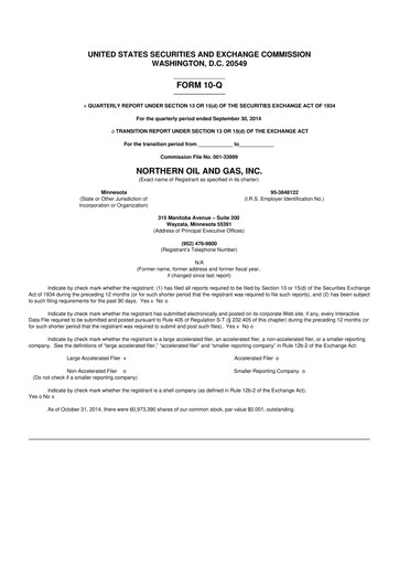 Thumbnail Northern Oil and Gas 10-Q Quarterly Report FY2014 