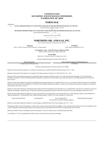 Thumbnail Northern Oil and Gas 10-K Annual Report 2014