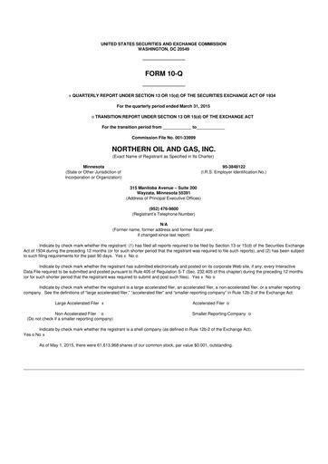 Thumbnail Northern Oil and Gas 10-Q Quarterly Report FY2015 