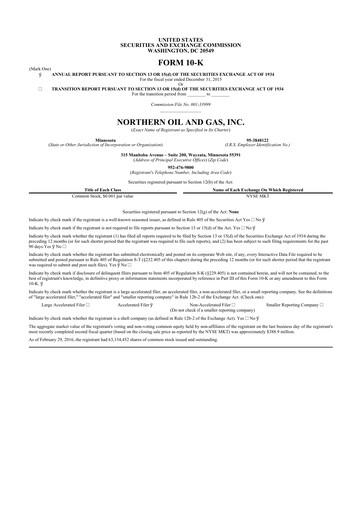 Thumbnail Northern Oil and Gas 10-K Annual Report 2015