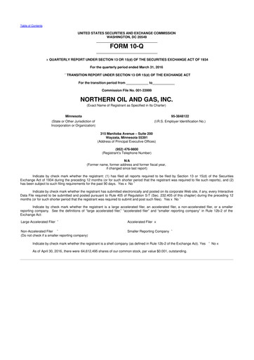 Thumbnail Northern Oil and Gas 10-Q Quarterly Report FY2016 