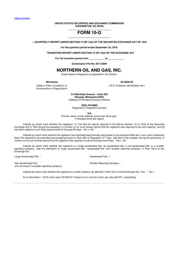 Thumbnail Northern Oil and Gas 10-Q Quarterly Report FY2016 