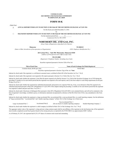 Thumbnail Northern Oil and Gas 10-K Annual Report 2016