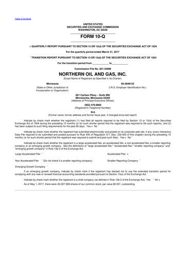 Thumbnail Northern Oil and Gas 10-Q Quarterly Report FY2017 