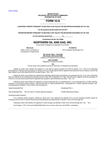 Thumbnail Northern Oil and Gas 10-Q Quarterly Report FY2017 