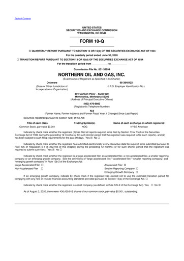 Thumbnail Northern Oil and Gas 10-Q Quarterly Report FY2020 