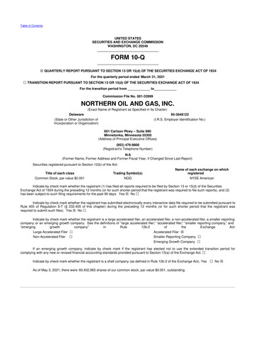 Thumbnail Northern Oil and Gas 10-Q Quarterly Report FY2021 