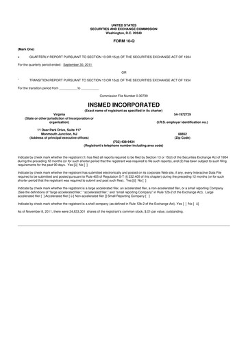 Vorschaubild Insmed 10-Q Quartalsbericht 2011 