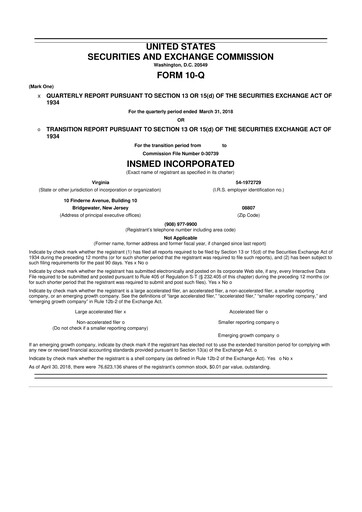 Vorschaubild Insmed 10-Q Quartalsbericht 2018 