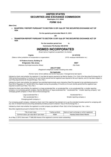 Vorschaubild Insmed 10-Q Quartalsbericht 2019 