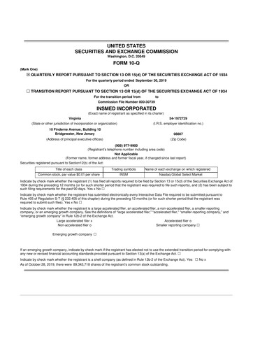 Vorschaubild Insmed 10-Q Quartalsbericht 2019 