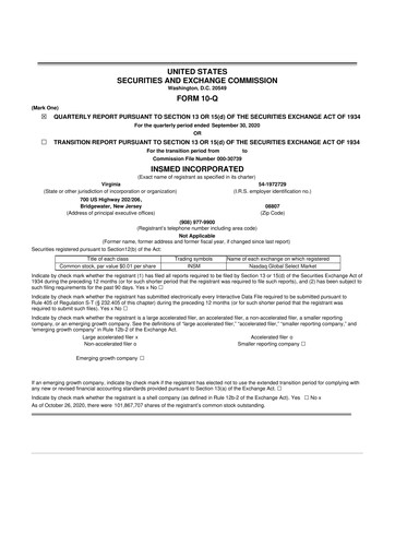 Vorschaubild Insmed 10-Q Quartalsbericht 2020 