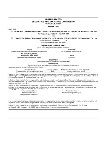 Vorschaubild Insmed 10-Q Quartalsbericht 2021 