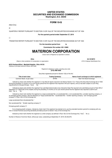 Thumbnail Materion
 10-Q Quarterly Report FY2019 