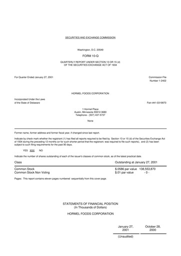 Thumbnail Hormel Foods 10-Q Quarterly Report FY 