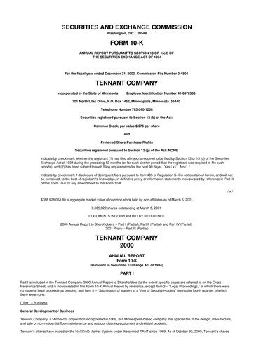 Thumbnail Tennant Company
 10-K Annual Report 2000