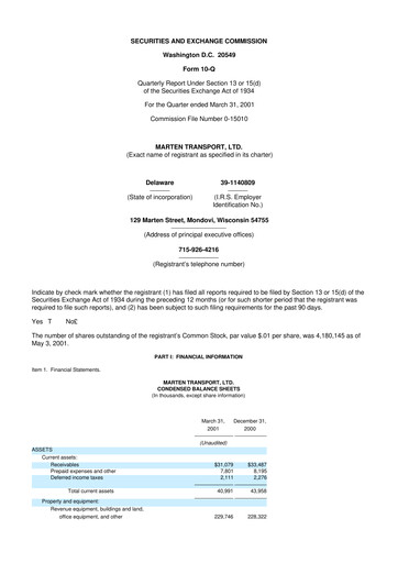 Thumbnail Marten Transport 10-Q Quarterly Report FY 