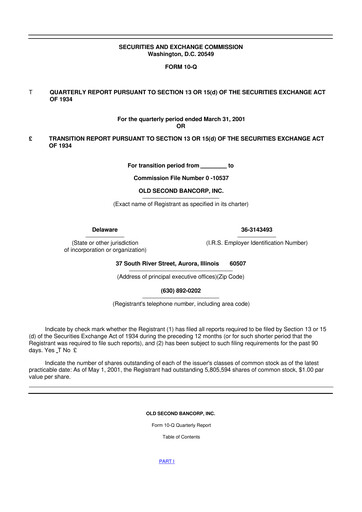 Thumbnail Old Second Bancorp 10-Q Quarterly Report FY 