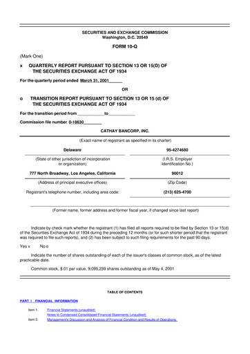Thumbnail Cathay General Bancorp 10-Q Quarterly Report FY 