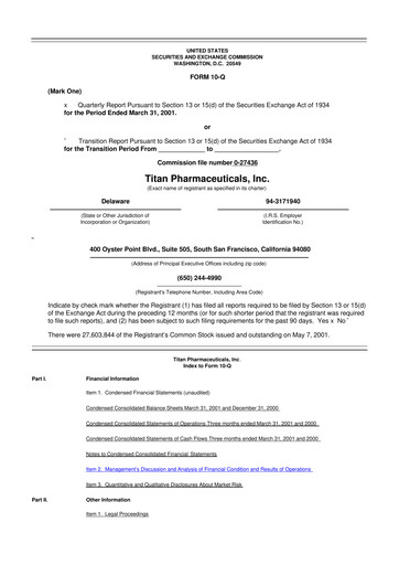 Thumbnail Titan Pharmaceuticals
 10-Q Quarterly Report FY 