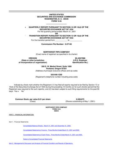 Thumbnail Northwest Pipe Company
 10-Q Quarterly Report FY 