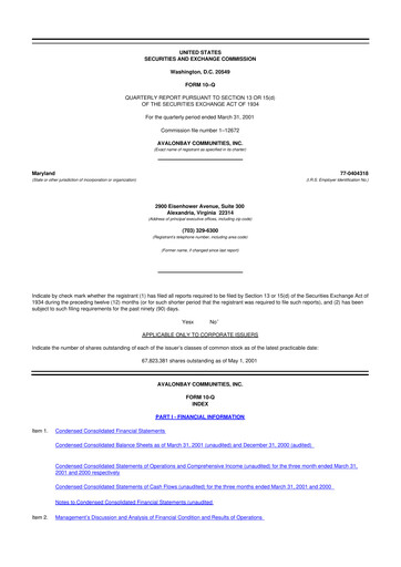 Miniature AvalonBay Communities 10-Q Rapport trimestriel  