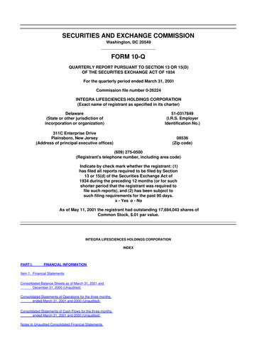 Thumbnail Integra LifeSciences 10-Q Quarterly Report FY 
