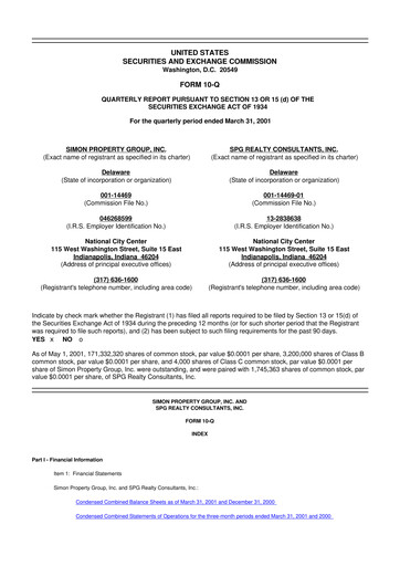 Miniature Simon Property Group 10-Q Rapport trimestriel  