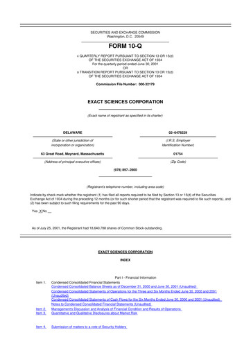Miniature Exact Sciences 10-Q Rapport trimestriel  
