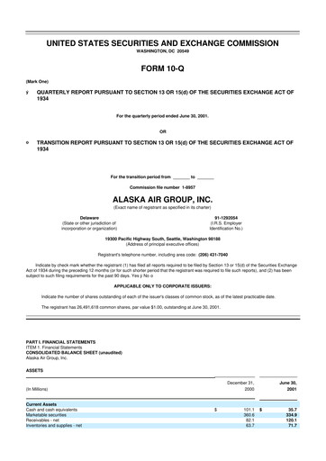 Thumbnail Alaska Airlines
 10-Q Quarterly Report FY 