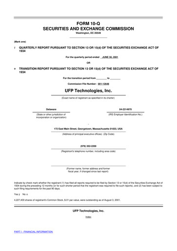 Thumbnail UFP Technologies
 10-Q Quarterly Report FY 