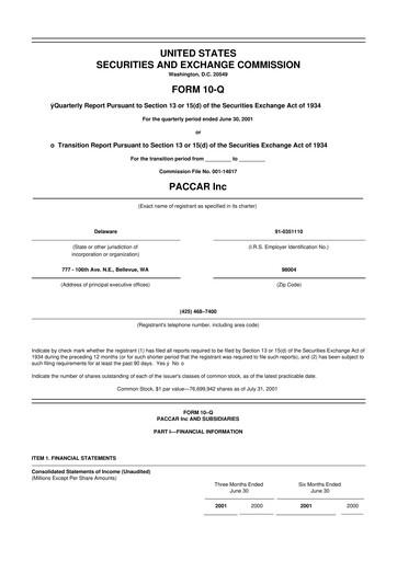 Vorschaubild Paccar 10-Q Quartalsbericht  