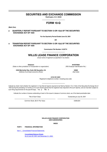 Thumbnail Willis Lease Finance Corporation 10-Q Quarterly Report FY 