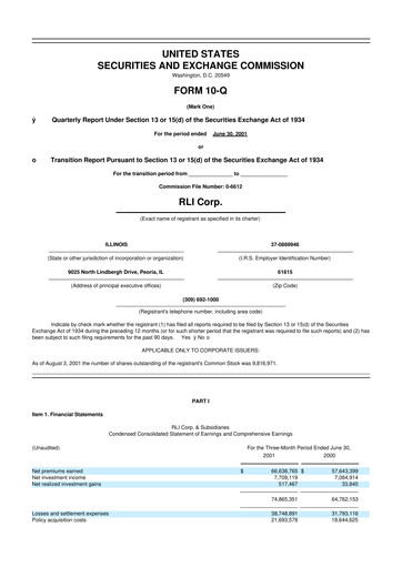 Thumbnail RLI Corp.
 10-Q Quarterly Report FY 