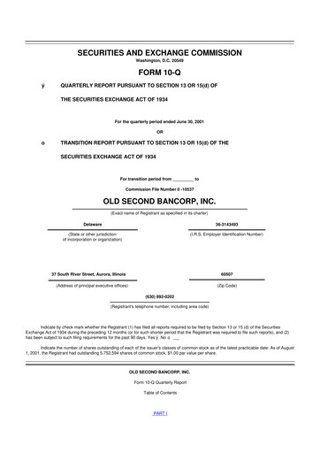 Thumbnail Old Second Bancorp 10-Q Quarterly Report FY 
