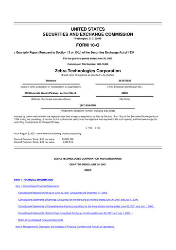 Miniature Zebra Technologies 10-Q Rapport trimestriel  