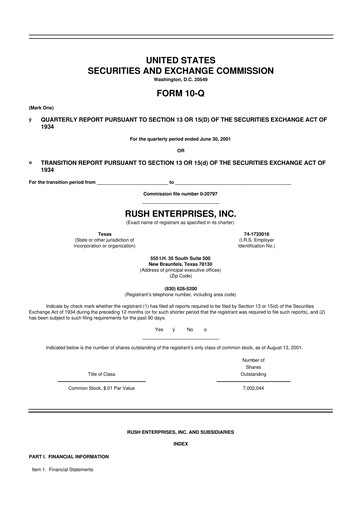 Miniature Rush Enterprises
 10-Q Rapport trimestriel  