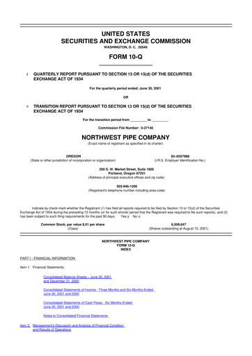 Thumbnail Northwest Pipe Company
 10-Q Quarterly Report FY 