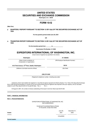 Thumbnail Expeditors International 10-Q Quarterly Report FY 