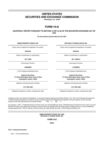 Miniature Simon Property Group 10-Q Rapport trimestriel  
