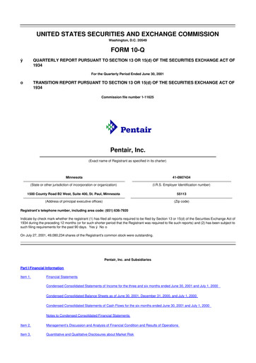 Thumbnail Pentair
 10-Q Quarterly Report FY 