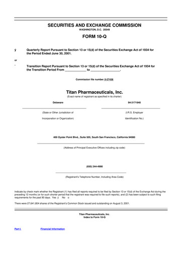 Thumbnail Titan Pharmaceuticals
 10-Q Quarterly Report FY 