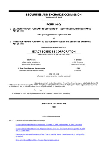 Miniature Exact Sciences 10-Q Rapport trimestriel  