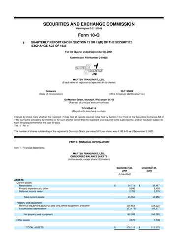 Thumbnail Marten Transport 10-Q Quarterly Report FY 