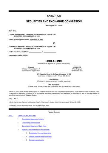 Miniature Ecolab 10-Q Rapport trimestriel  