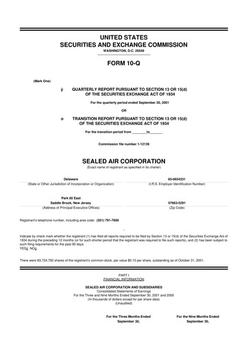 Thumbnail Sealed Air
 10-Q Quarterly Report FY 
