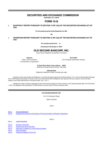 Thumbnail Old Second Bancorp 10-Q Quarterly Report FY 